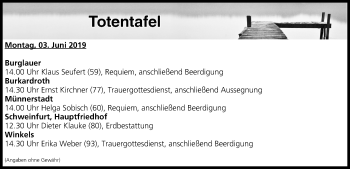 Anzeige von Totentafel vom 03.06.2019 von MGO