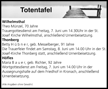 Anzeige von Totentafel vom 06.06.2019 von MGO