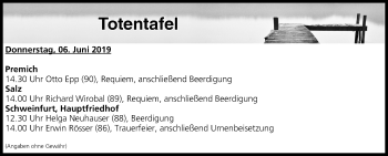 Anzeige von Totentafel vom 06.06.2019 von MGO