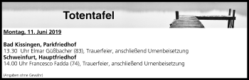 Anzeige von Totentafel vom 11.06.2019 von MGO