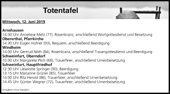 Anzeige von Totentafel vom 12.06.2019 von MGO