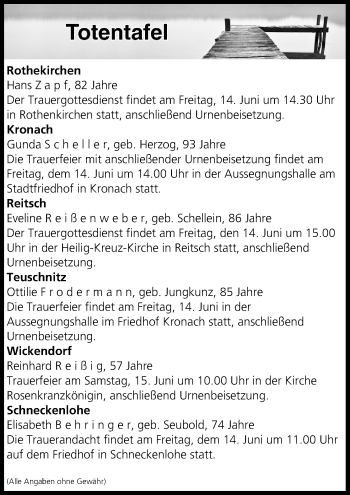 Anzeige von Totentafel vom 14.06.2019 von MGO