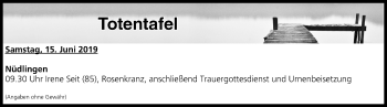 Anzeige von Totentafel vom 15.06.2019 von MGO