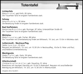 Anzeige von Totentafel vom 18.06.2019 von MGO