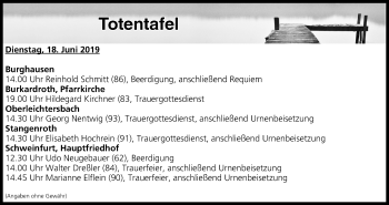 Anzeige von Totentafel vom 18.06.2019 von MGO