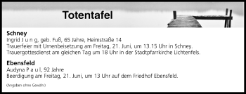 Anzeige von Totentafel vom 19.06.2019 von MGO