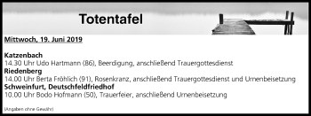 Anzeige von Totentafel vom 19.06.2019 von MGO