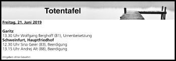 Anzeige von Totentafel vom 20.06.2019 von MGO