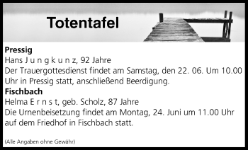 Anzeige von Totentafel vom 22.06.2019 von MGO