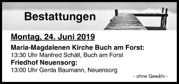 Anzeige von Totentafel vom 24.06.2019 von MGO
