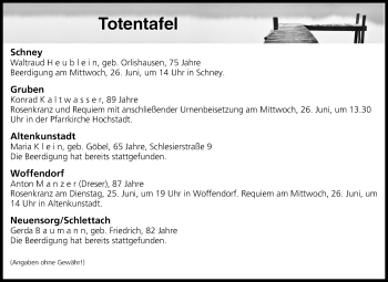 Anzeige von Totentafel vom 25.06.2019 von MGO