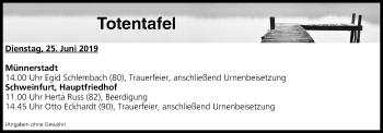 Anzeige von Totentafel vom 25.06.2019 von MGO
