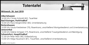 Anzeige von Totentafel vom 26.06.2019 von MGO