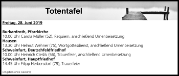 Anzeige von Totentafel vom 28.06.2019 von MGO