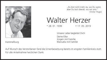 Anzeige von Walter Herzer von MGO