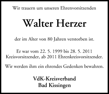 Anzeige von Walter Herzer von MGO