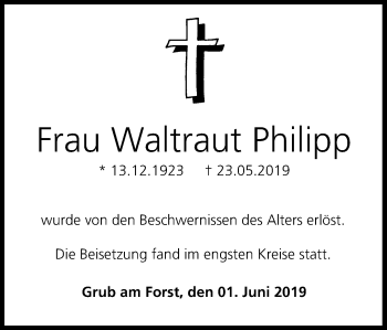 Anzeige von Waltraut Philipp von MGO