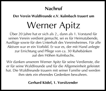 Anzeige von Werner Apitz von MGO