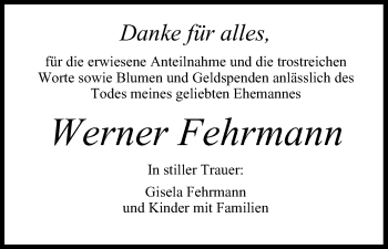 Anzeige von Werner Fehrmann von MGO