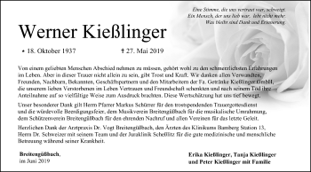 Anzeige von Werner Kießlinger von MGO