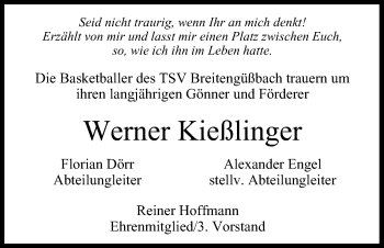 Anzeige von Werner Kießlinger von MGO