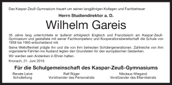 Anzeige von Wilhelm Gareis von MGO