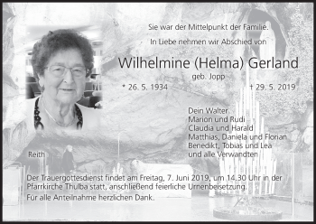 Anzeige von Wilhelmine Gerland von MGO