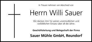 Anzeige von Willi Sauer von MGO