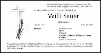 Anzeige von Willi Sauer von MGO