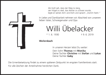 Anzeige von Willi Übelacker von MGO