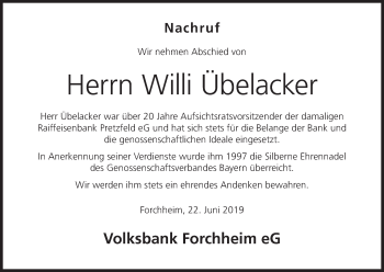 Anzeige von Willi Übelacker von MGO