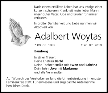 Anzeige von Adalbert Woytas von MGO