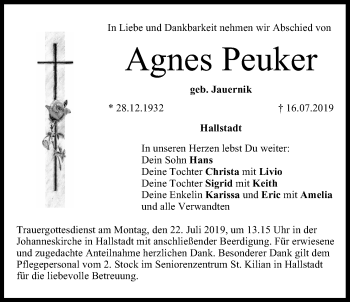Anzeige von Agnes Peuker von MGO