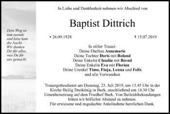 Anzeige von Baptist Dittrich von MGO