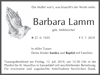 Anzeige von Barbara Lamm von MGO