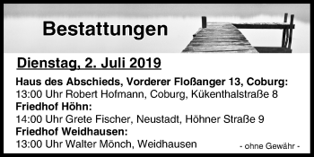 Anzeige von Bestattungen vom 02.07.2019 von MGO