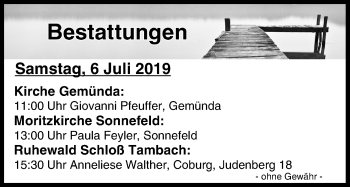 Anzeige von Bestattungen vom 06.07.2019 von MGO