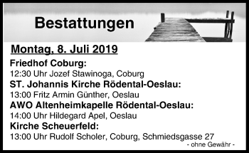 Anzeige von Bestattungen vom 08.07.2019 von MGO