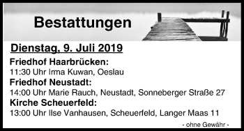 Anzeige von Bestattungen vom 09.07.2019 von MGO