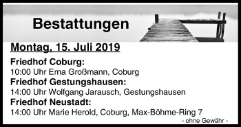 Anzeige von Bestattungen vom 15.07.2019 von MGO