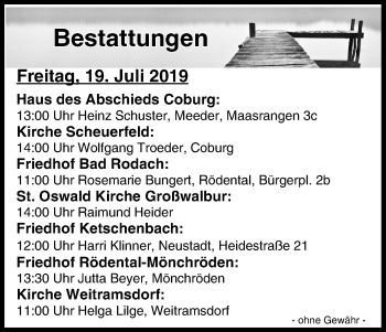 Anzeige von Bestattungen vom 19.07.2019 von MGO