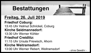 Anzeige von Bestattungen vom 26.07.2019 von MGO