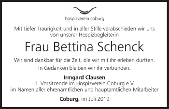 Anzeige von Bettina Schenck von MGO