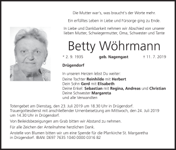 Anzeige von Betty Wöhrmann von MGO