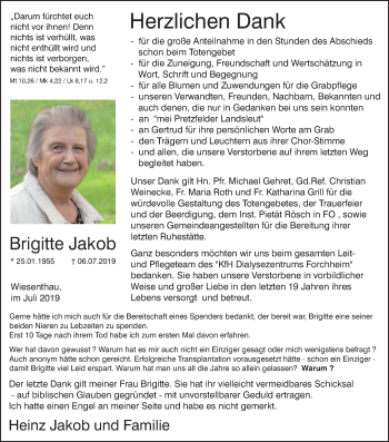 Anzeige von Brigitte Jakob von MGO