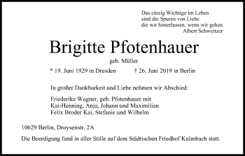 Anzeige von Brigitte Pfotenhauer von MGO