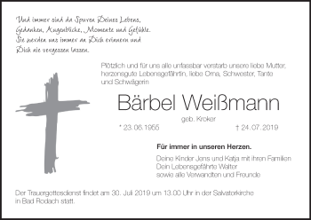 Anzeige von Bärbel Weißmann von MGO