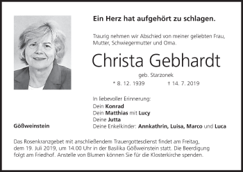 Anzeige von Christa Gebhardt von MGO