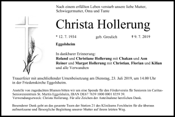 Anzeige von Christa Hollerung von MGO