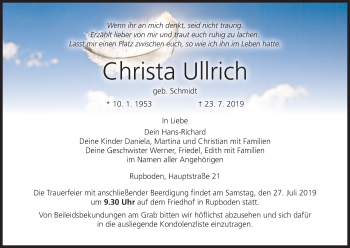 Anzeige von Christa Ullrich von MGO